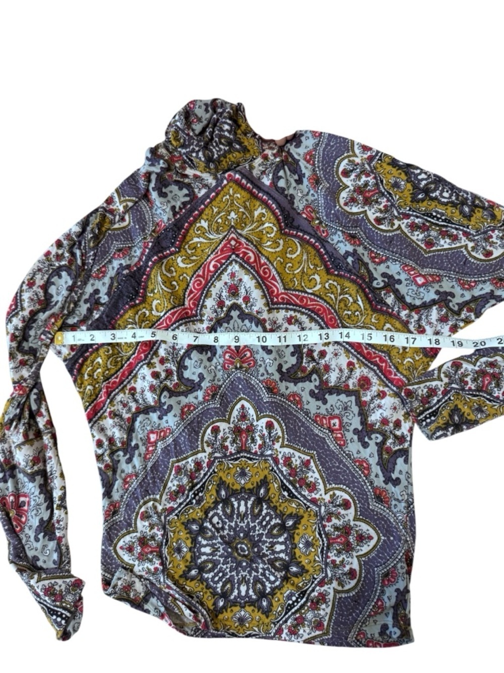 Free People Paisley Turtleneck Long-Sleeve Top in Blue, Gold & Pink - Picture 4 of 10